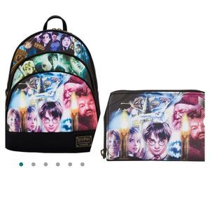 NWT Loungefly Harry Potter Trilogy Triple Pocket Mini Backpack & wallet bundle